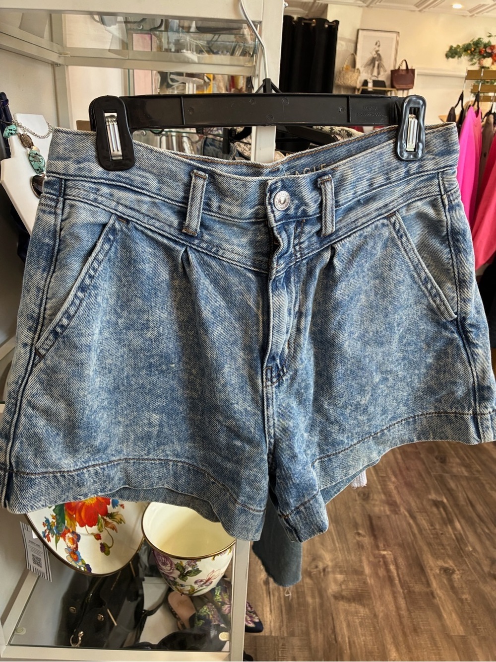 American Eagle Outfitters Acid Wash High-Rise Denim Shorts - Light Blue